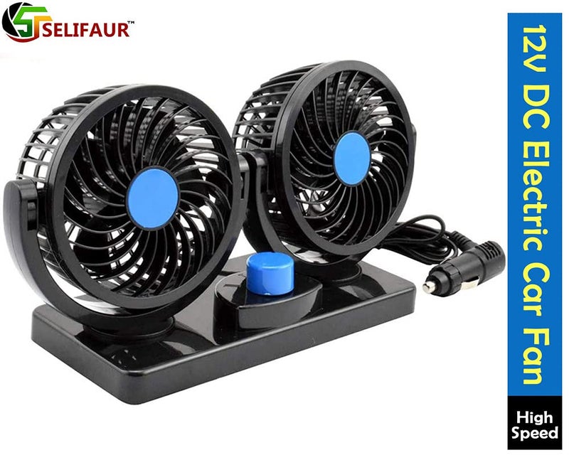 Selifaur Mitchell 12V DC Electric Car Fan for Dashboad 360 Degree Rotatable Dual Head Car Auto Cooling Air Fan for - Mahindra KUV 100 - Image 2