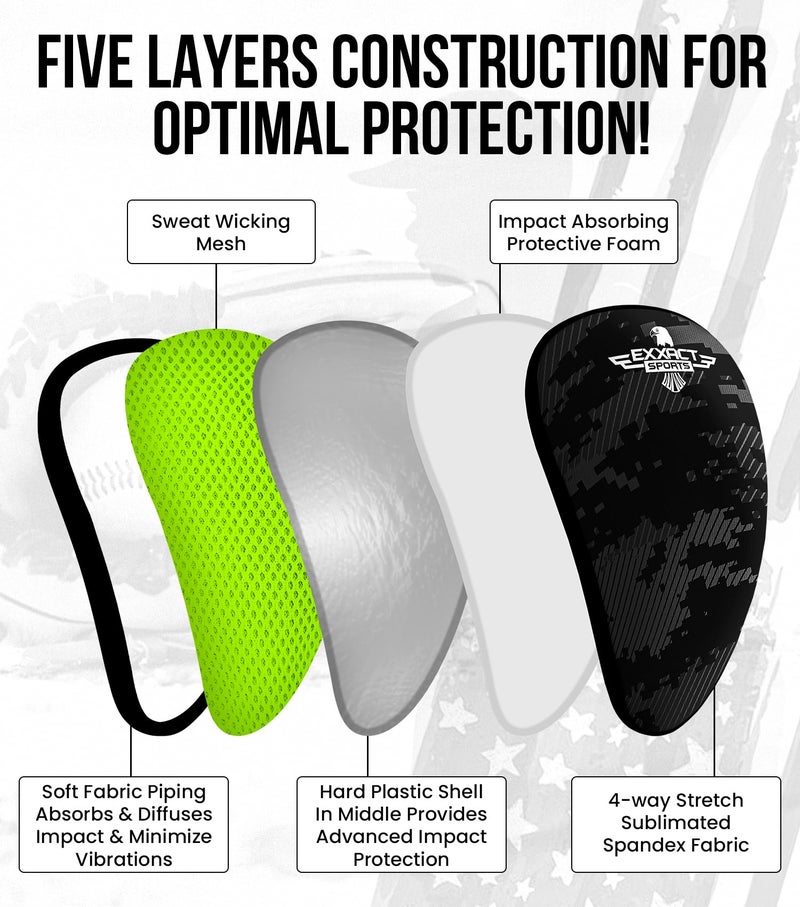 Exxact Sports Lightweight Athletic Cup Mens & Boys with Soft Rim Comfort for Superior Support, Baseball Cup Youth Boys for T-Ball, Football, Lacrosse, Hockey Groin Protector (Small, Black Camo) - Image 2
