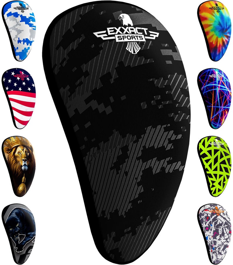 Exxact Sports Lightweight Athletic Cup Mens & Boys with Soft Rim Comfort for Superior Support, Baseball Cup Youth Boys for T-Ball, Football, Lacrosse, Hockey Groin Protector (Small, Black Camo) - Image 1