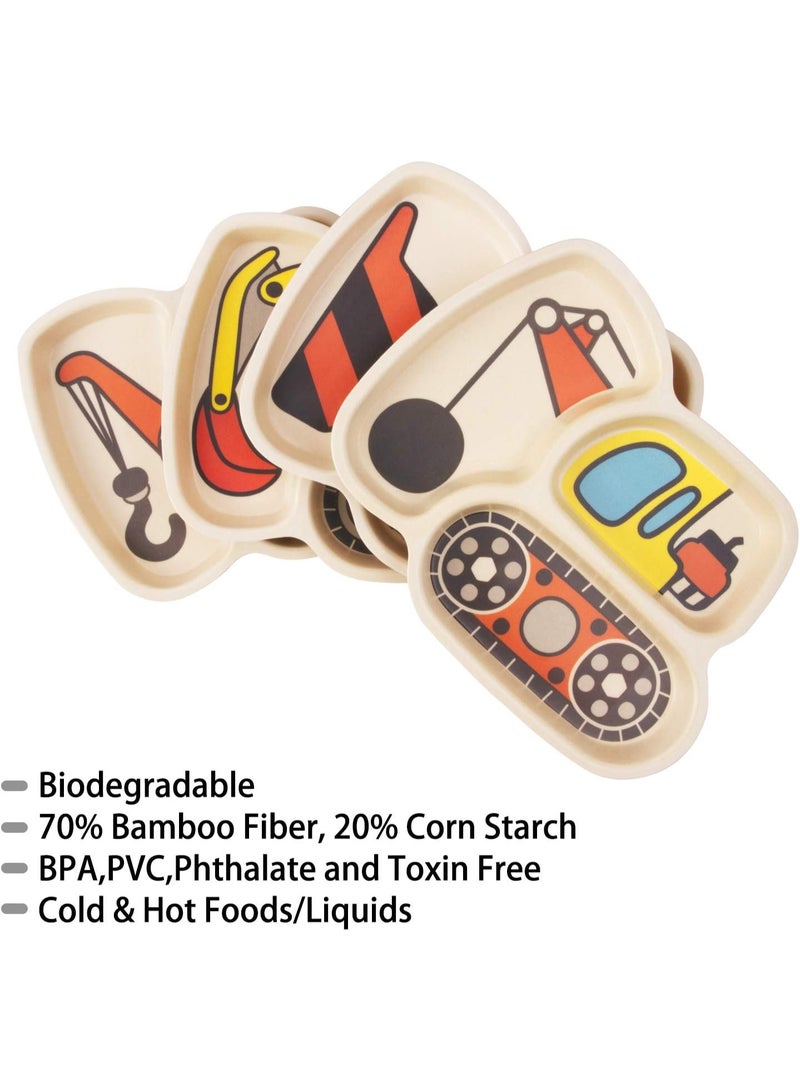 Lightening Kid Plate Set Toddler Plates Dinnerware Dinner Dish Set Baby Feeding Spill Proof Divided Plate - Baby Spoon and fork 3-Piece Set Teaches Child Portion Control (excavator/crane) - Image 4