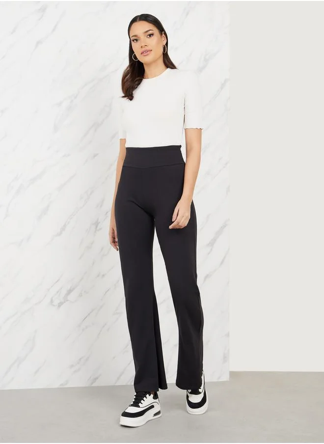 ستايلي Broad Waistband High Rise Flared Leggings