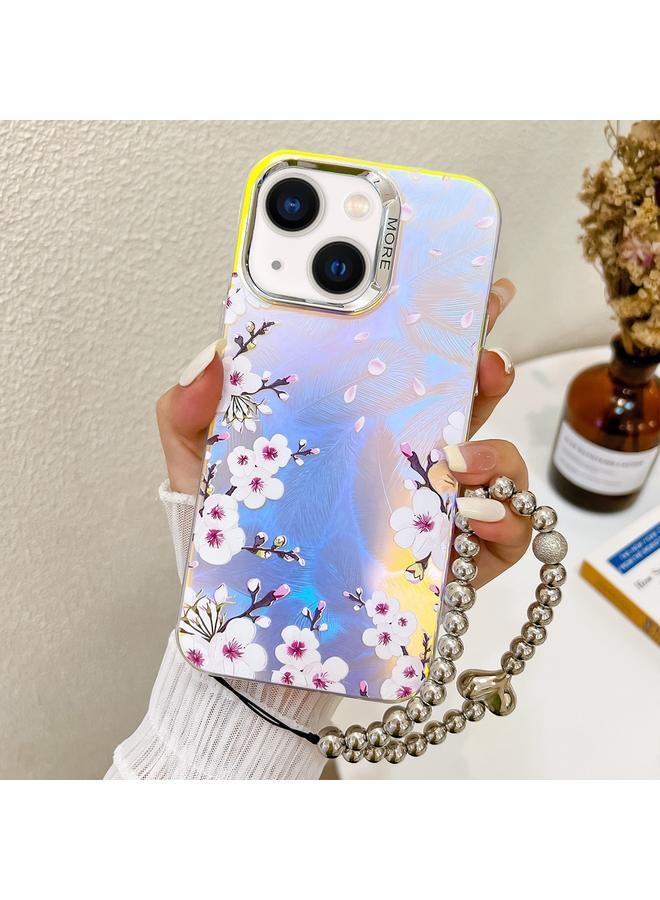 Zaboon Case For iPhone 13 Electroplating Laser Flower Phone Case with Wrist Strap - Image 1