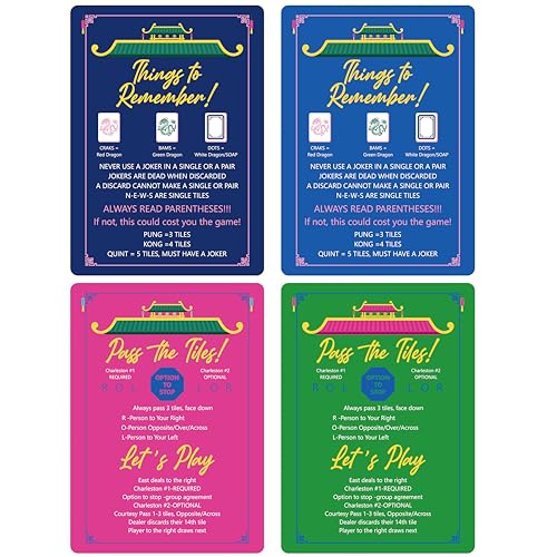 BrightRow 4 Pcs Mahjong Shuffler Cards for Tiles Mixing Shuffling Portable Mah Jong Accessories Gift Party Supplies Waterproof Rules Printed Mixer 7 x 5 in for Tiles LoverDarkLinearCity Tower - Image 1