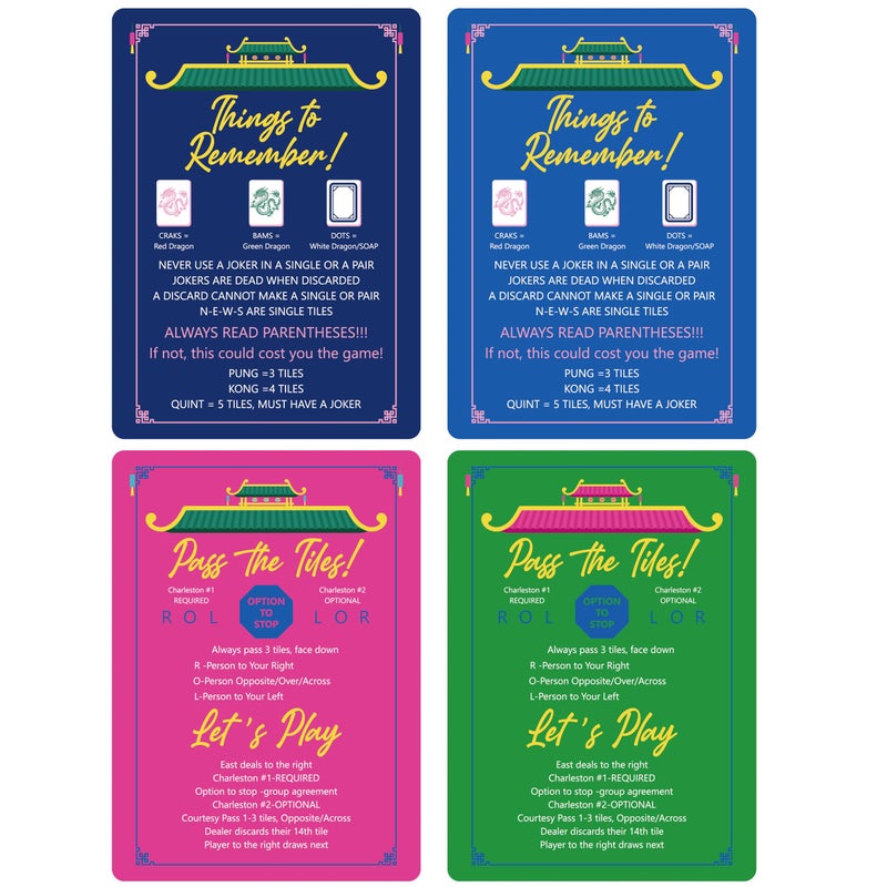 BrightRow 4 Pcs Mahjong Shuffler Cards for Tiles Mixing Shuffling Portable Mah Jong Accessories Gift Party Supplies Waterproof Rules Printed Mixer 7 x 5 in for Tiles LoverDarkLinearCity Tower - Image 3
