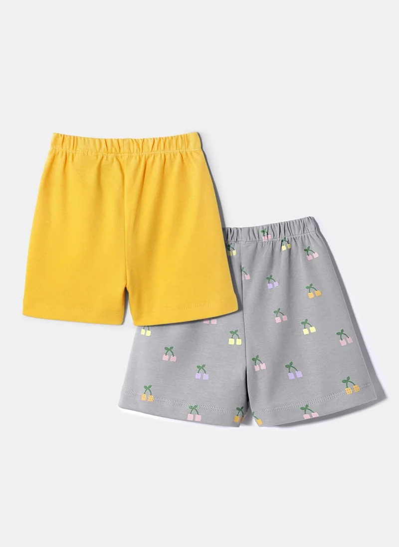 Nautinati Nautinati Pack of 2 Yellow and Grey Pigment Print Shorts for Boys
