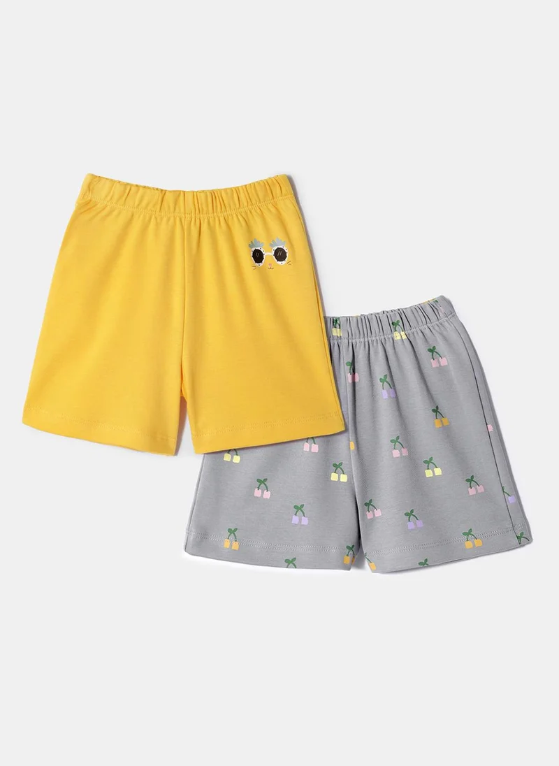 Nautinati Nautinati Pack of 2 Yellow and Grey Pigment Print Shorts for Boys