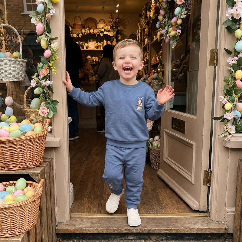 Amnnchya Toddler Baby Boy Girl Easter Outfit Rabbit Sweatshirt Bunny Pants Set Fall Winter Spring Clothes For Boys Girls (Blue, 2-3T) - Image 5