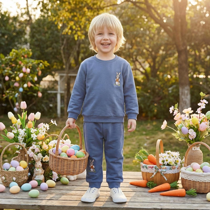 Amnnchya Toddler Baby Boy Girl Easter Outfit Rabbit Sweatshirt Bunny Pants Set Fall Winter Spring Clothes For Boys Girls (Blue, 2-3T) - Image 4