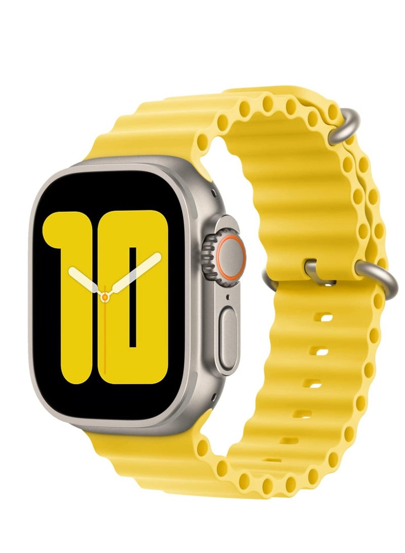 ELTRAZONE Apple Watch Band Ultra 49mm 45mm 44mm 42mm, Adjustable Loop with Buckle Soft Stretchy Silicone Sports Band for iWatch Series SE 8 7 6 5 4 3 2 1 Men Women, Yellow - Image 1
