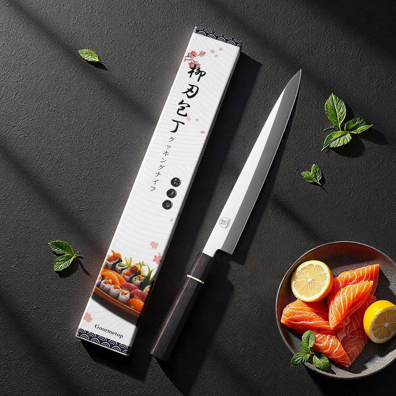 Gourmetop Japanese Sashimi Knife Sushi Knife 10 Inch, Japanese VG10 Yanagiba Chef Knife for Sashimi & Salmon with Ebony Wood Octagonal Handle - Image 5