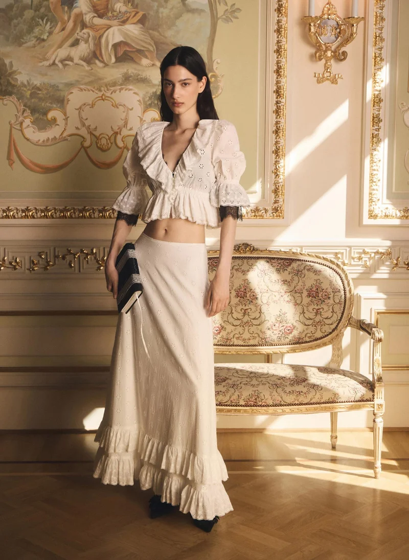 Lichi  Cotton maxi skirt with ruffles and a floral pattern for Women | Best Price UAE