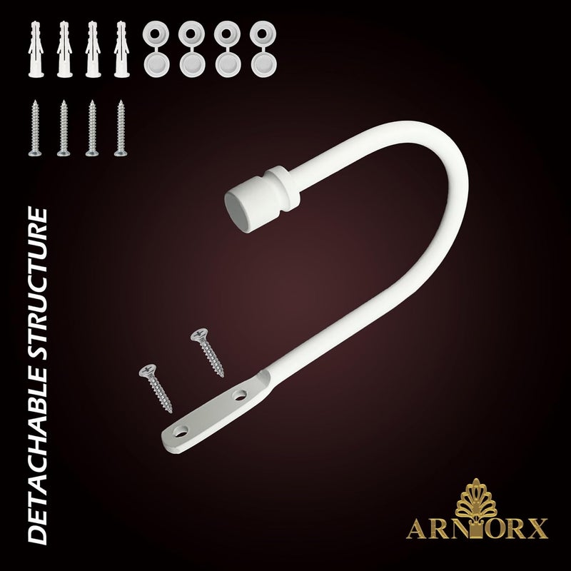 ARNORX 2 قطعة من حاملات الستائر، حاملات ستائر معدنية مزخرفة مع أغطية نهاية، خطافات حامل ستائر مثبتة على الحائط لغرفة المعيشة وغرفة النوم وغيرها، أبيض غير لامع - Image 2