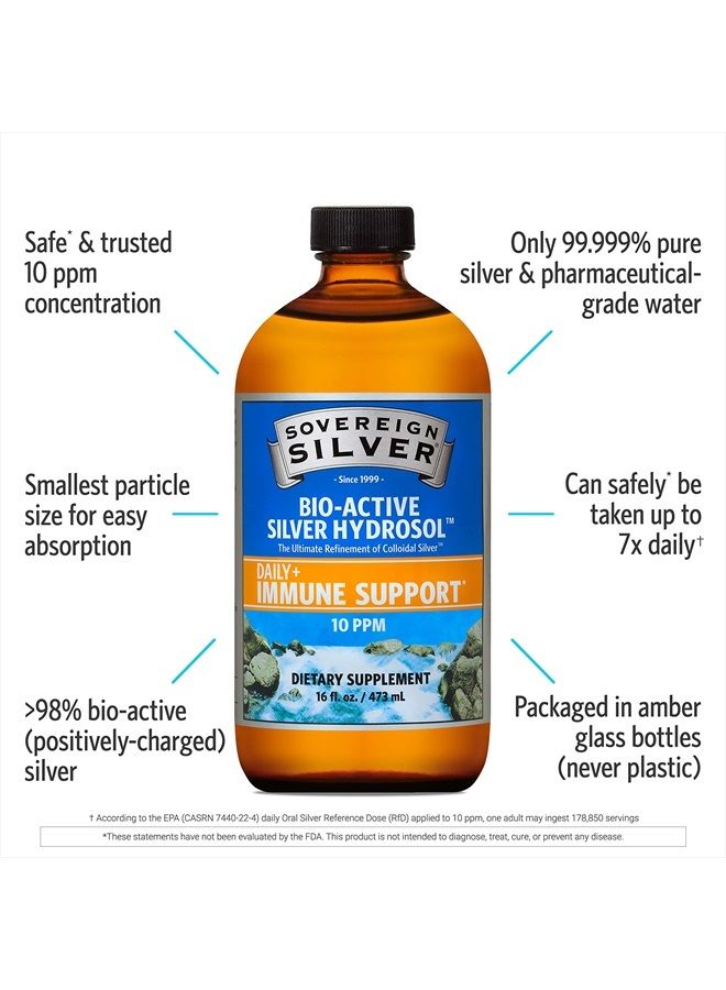 Sovereign Silver هيدروسول الفضة النشطة حيوياً لدعم المناعة - فضة غروية - 10 جزء في المليون، 16 أونصة (473 مل) - حجم اقتصادي - Image 3