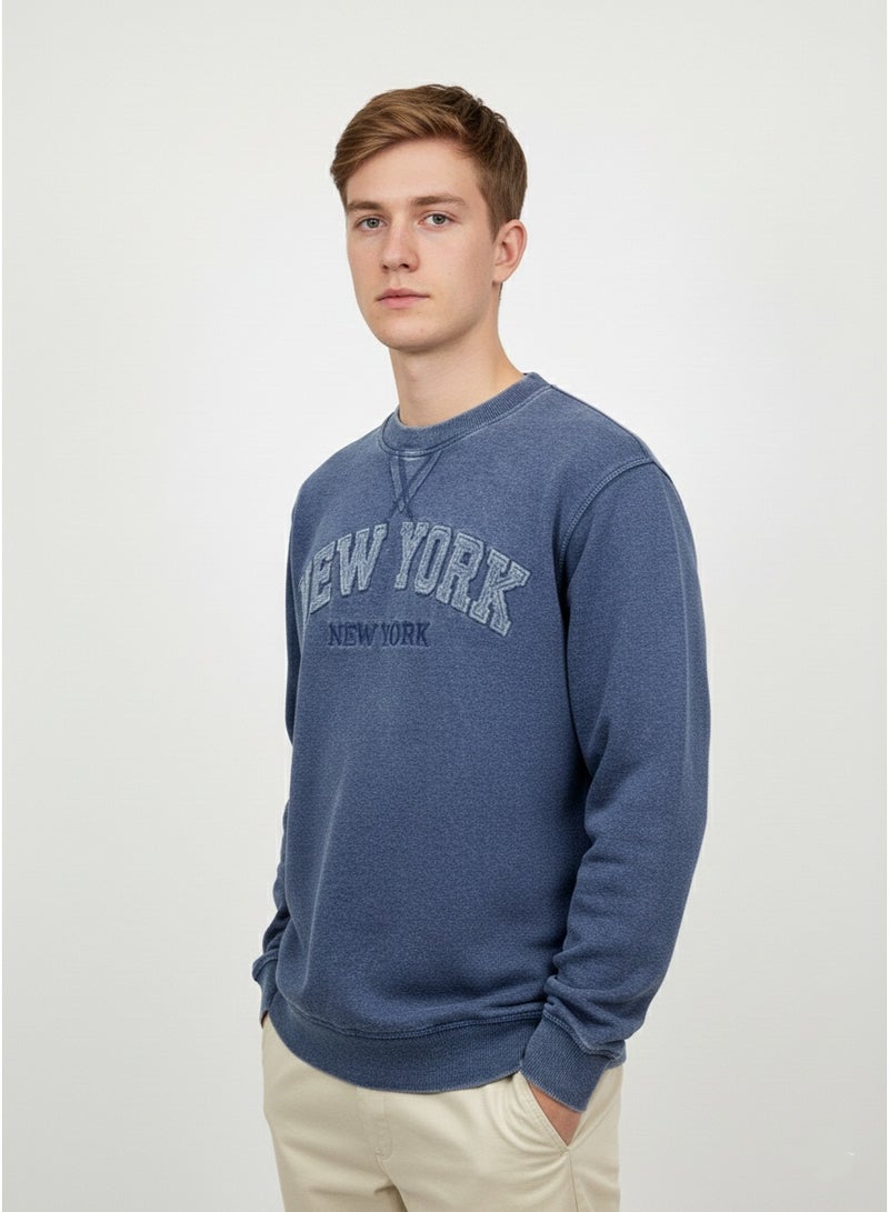 Torkia Men’s Blue Regular Fit New York Printed Sweatshirt – Cotton Blend Crew Neck Pullover, Casual Streetwear Style - Image 2