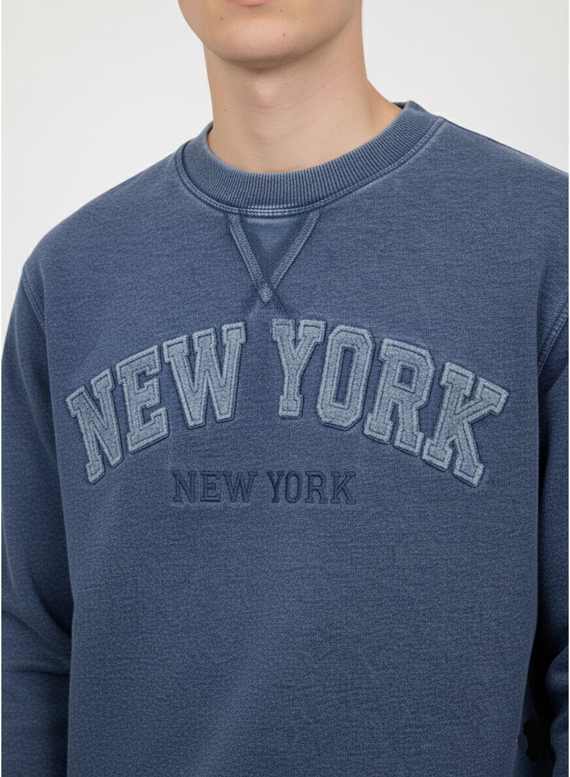 Torkia Men’s Blue Regular Fit New York Printed Sweatshirt – Cotton Blend Crew Neck Pullover, Casual Streetwear Style - Image 4