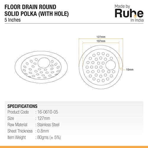 Ruhe® Premium Grade Stainless Steel Solid Polka Floor Drainer/Jali (with Hole) (5 Inches) - Image 2