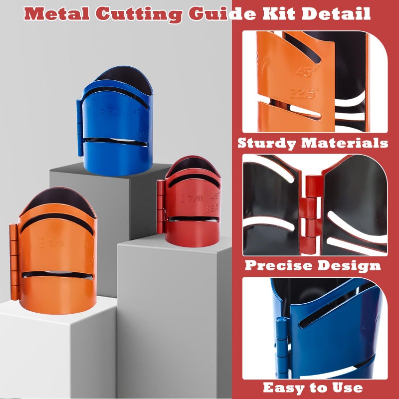Sthovd Metal Cutting Guide Kit Includes Sizes: 1-7/8", 2-3/8", 2-7/8" Pipe Cutting Guide Cuts at 45Â°, 90Â°, 22.5Â°, and Saddle Cut, Steel-3Pcs - Image 5