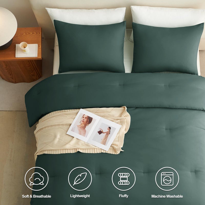 CozyLux طقم لحاف كامل الحجم من CozyLux أخضر غابي 3 قطع طقم سرير مبطن متين قابل للتنفس طقم سرير ناعم فاخر مع لحاف بديل لأسفل لجميع المواسم (1 لحاف و2 كيس وسادة) - Image 5