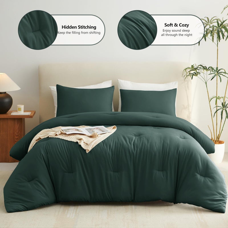 CozyLux طقم لحاف كامل الحجم من CozyLux أخضر غابي 3 قطع طقم سرير مبطن متين قابل للتنفس طقم سرير ناعم فاخر مع لحاف بديل لأسفل لجميع المواسم (1 لحاف و2 كيس وسادة) - Image 2
