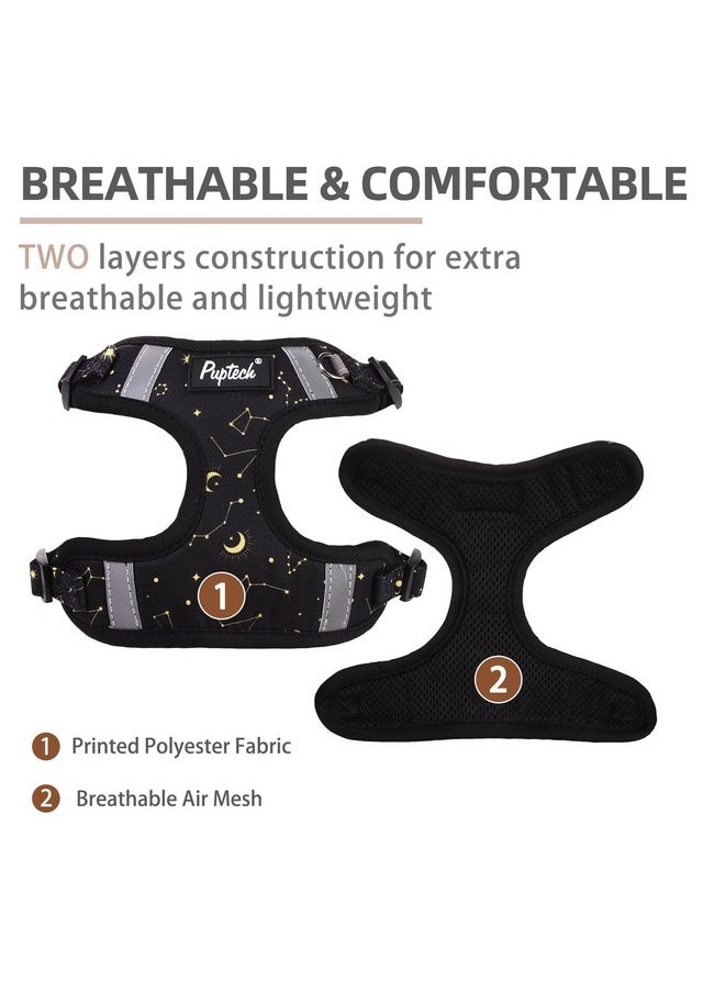PUPTECK - PUPTECK No Pull Dog Harness and Leash Set Reflective No Choke Step in Puppy Halter for XS Small and Medium Sized Dogs, Black, Printed Fabric, XS - Image 1