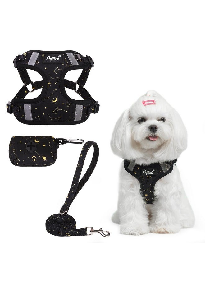 PUPTECK - PUPTECK No Pull Dog Harness and Leash Set Reflective No Choke Step in Puppy Halter for XS Small and Medium Sized Dogs, Black, Printed Fabric, XS - Image 1