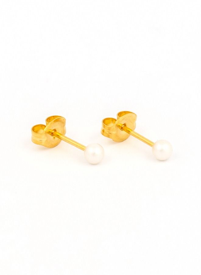 ستوديكس 4 مللي متر لؤلؤة بيضاء 24 K ترصيع أذن مطلية بالذهب الخالص - Image 2