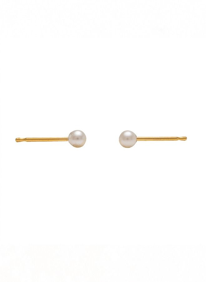 ستوديكس 4 مللي متر لؤلؤة بيضاء 24 K ترصيع أذن مطلية بالذهب الخالص - Image 4