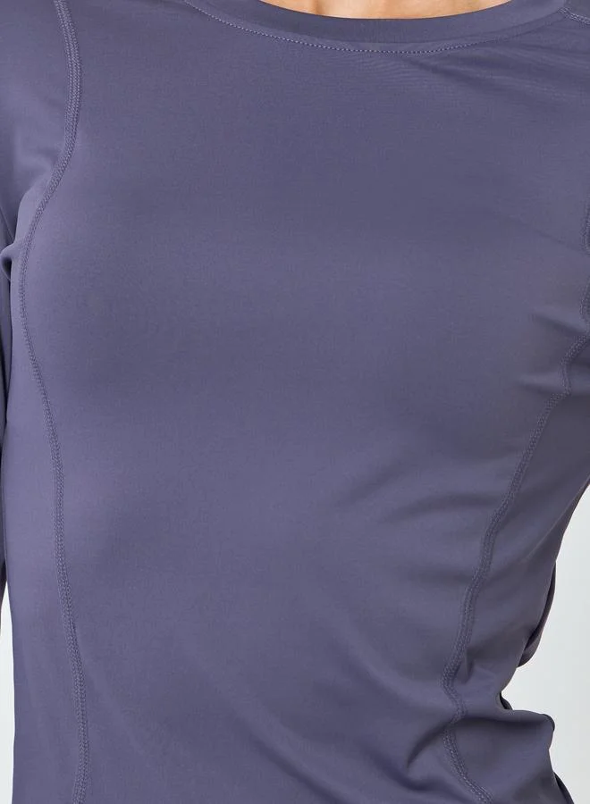 Styli Active Purple Women Stitch Detail Long Sleeve Top with Leggings Set for Women | Best Price UAE