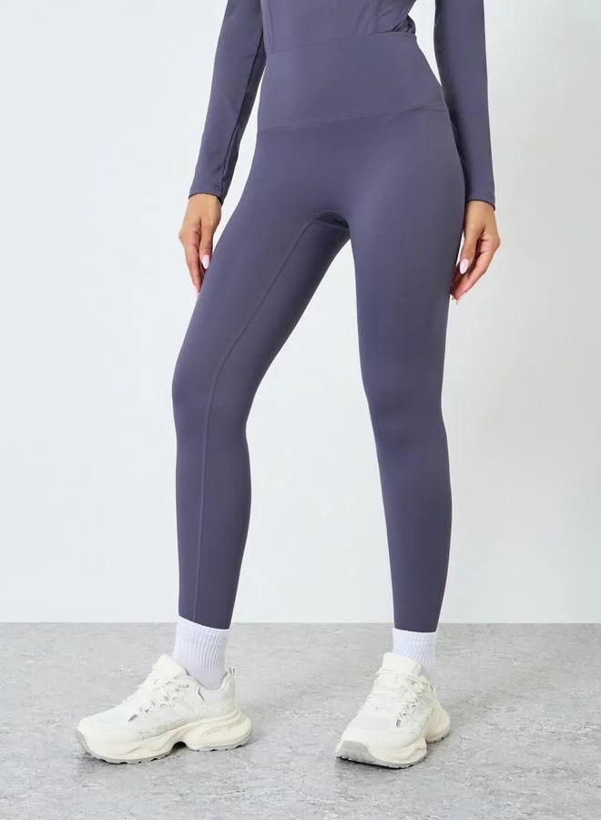 Styli Active Purple Women Stitch Detail Long Sleeve Top with Leggings Set for Women | Best Price UAE