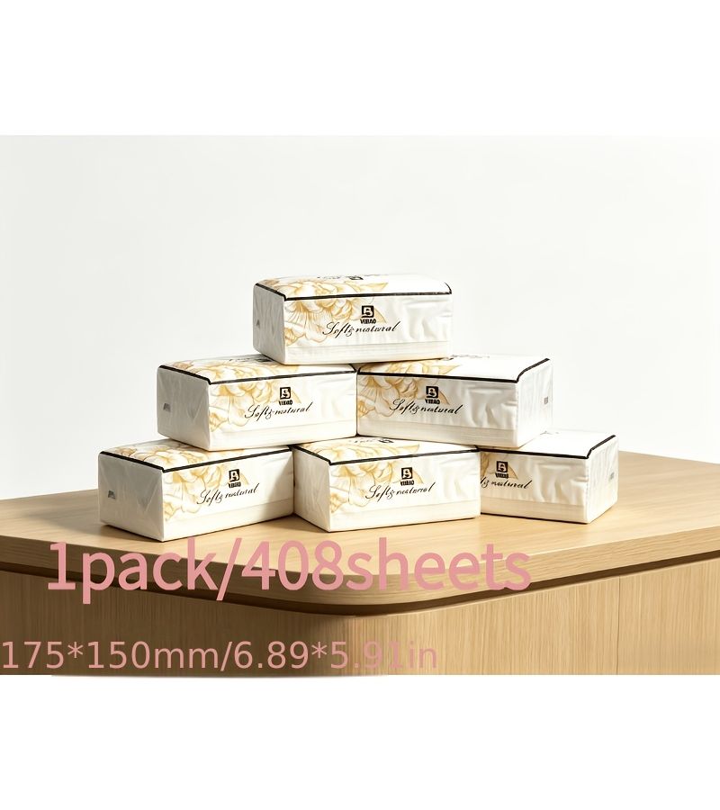 1 Pack 408 Sheets Six Ply Thickened Virgin Wood Pulp Embossed Facial Tissue Large Home Use Tear Resistant Premium Feel - Image 1