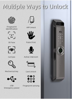 ALINK Smart Lock ,Palm Print Unlock, Two way audio, Fingerprint Door Lock ,WiFi Door Lock With 6068 Mortise, Tuya App Control,Color grey, Model M12grey  - Image 2