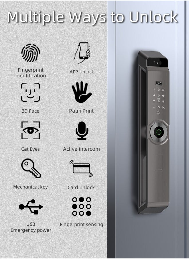 ALINK Smart Lock ,Palm Print Unlock, Two way audio, Fingerprint Door Lock ,WiFi Door Lock With 6068 Mortise, Tuya App Control,Color grey, Model M12grey  - Image 2