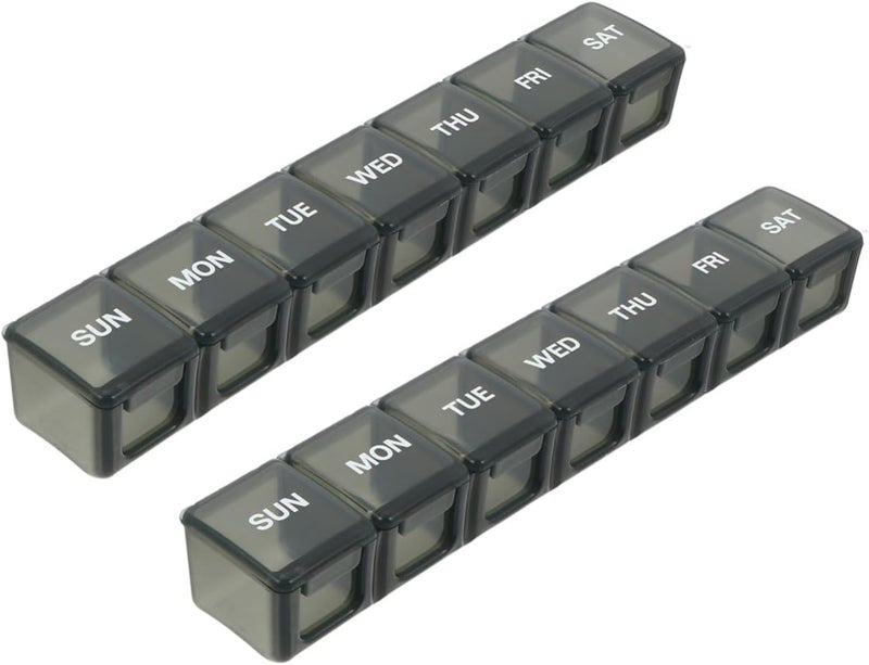 Weekly Pill Organizer 2pcs Portable Multi-Compartment Container Daily Vitamin Dispenser Travel Medication Case with 7 Grids for Easy Sorting - Image 1