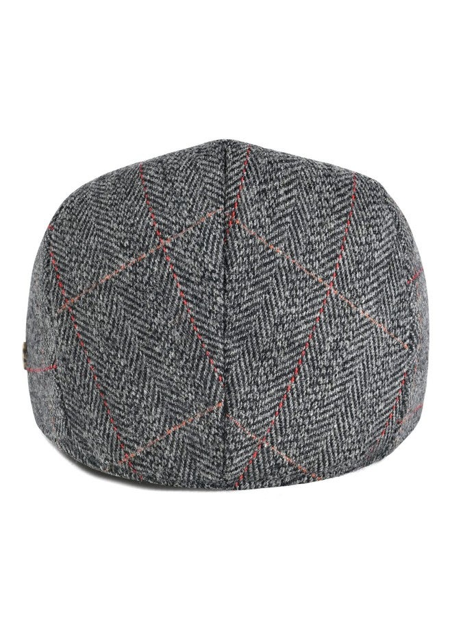 VOBOOM Men's Herringbone Flat Ivy Newsboy Hat Wool Blend Gatsby Cabbie Cap, Plaid Grey 3, 7 5/8 - Image 4