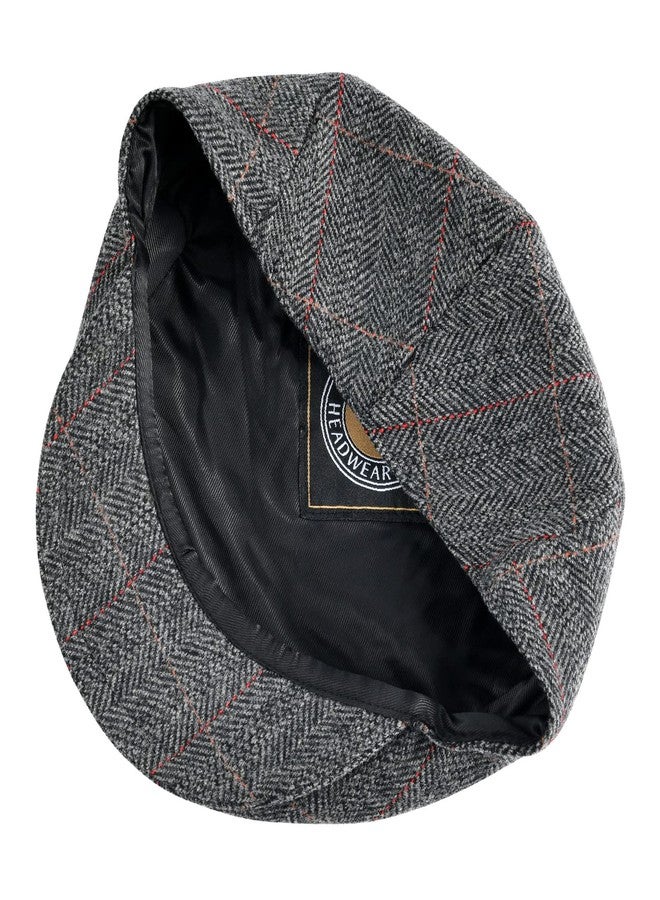 VOBOOM Men's Herringbone Flat Ivy Newsboy Hat Wool Blend Gatsby Cabbie Cap, Plaid Grey 3, 7 5/8 - Image 5