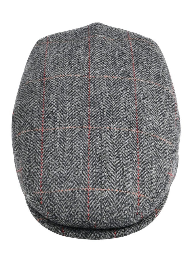 VOBOOM Men's Herringbone Flat Ivy Newsboy Hat Wool Blend Gatsby Cabbie Cap, Plaid Grey 3, 7 5/8 - Image 3