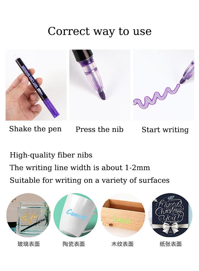 RIANCY 24 Colors Dual Line Metallic Outline Marker Pen Set – Self-Outline Glitter Ink for Card Making, Scrapbooking, DIY Crafts  - Image 2