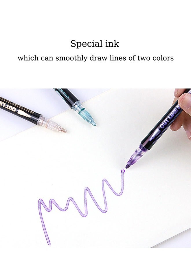 RIANCY 24 Colors Dual Line Metallic Outline Marker Pen Set – Self-Outline Glitter Ink for Card Making, Scrapbooking, DIY Crafts  - Image 3