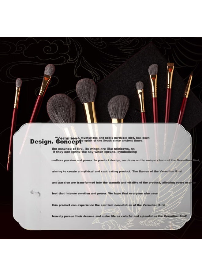 Aolanla Supreme Phoenix Makeup Brush Set 9 Pieces Wool Eye Shadow Loose Powder Contour Brush With Brush Bag Gift Box Birthday Gift - Image 4