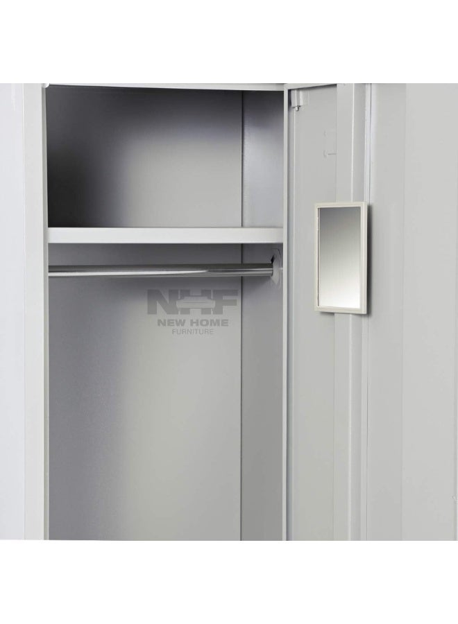 مفروشات البيت الجديد خزانة معدنية من نيو هوم فرنتشر، طراز NHF-1T، رمادية اللون، ارتفاع 185 سم × عرض 40 سم × عمق 45 سم، باب واحد مزود بقفل ومفاتيح، وحدة تخزين فولاذية مع أرفف وتهوية. - Image 5