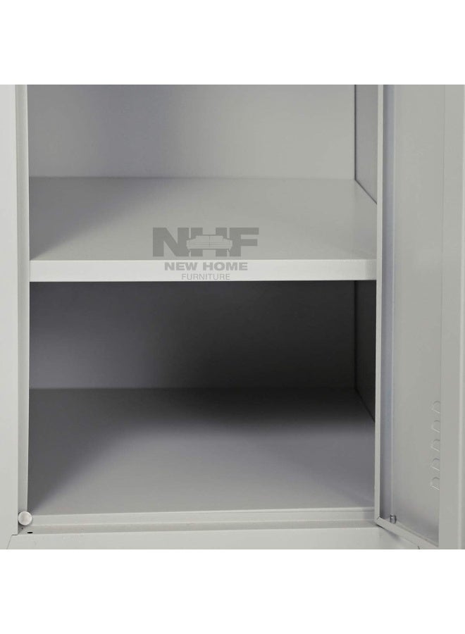 مفروشات البيت الجديد خزانة معدنية من نيو هوم فرنتشر، طراز NHF-1T، رمادية اللون، ارتفاع 185 سم × عرض 40 سم × عمق 45 سم، باب واحد مزود بقفل ومفاتيح، وحدة تخزين فولاذية مع أرفف وتهوية. - Image 2