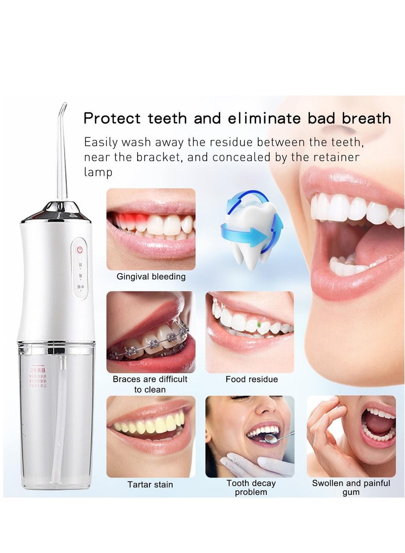 عام منظف الأسنان بالماء، جهاز محمول قابل لإعادة الشحن ومقاوم للماء، مع 4 فوهات، 3 وضعيات للتحكم في رش الماء، خزان قابل للإزالة، مناسب للرحلات العائلية (اللون: أبيض) - Image 5