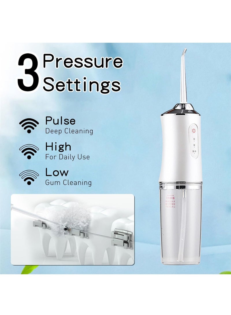 عام منظف الأسنان بالماء، جهاز محمول قابل لإعادة الشحن ومقاوم للماء، مع 4 فوهات، 3 وضعيات للتحكم في رش الماء، خزان قابل للإزالة، مناسب للرحلات العائلية (اللون: أبيض) - Image 3