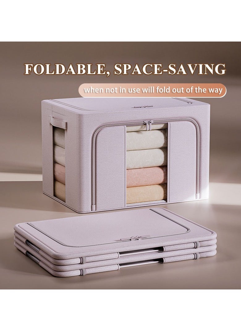 DrSleeep Light pink 66L Foldable Storage Box with Clear Windows - Polyester Fabric, Steel Frame Support, and Dual Zippers - Durable, Space-Saving Design with Handles for Easy Carrying  - Image 1