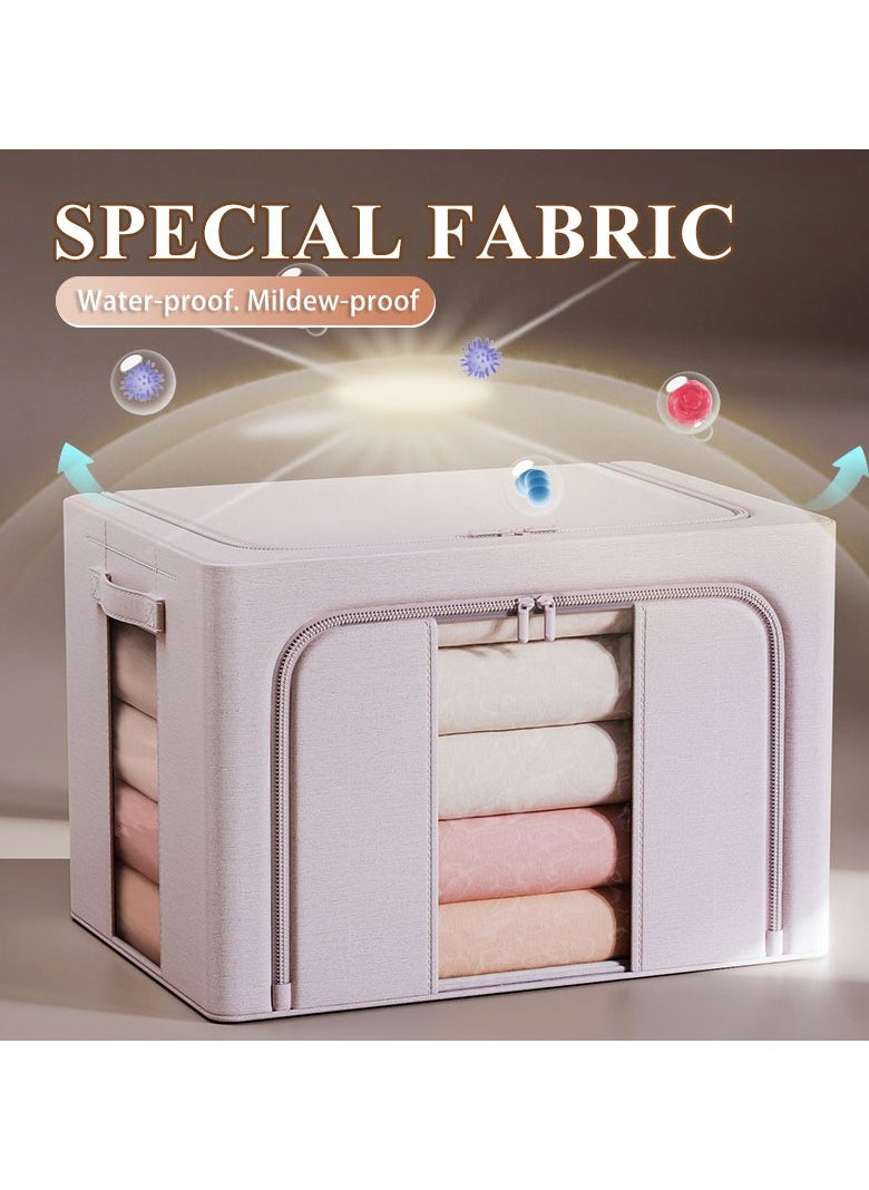 DrSleeep Light pink 66L Foldable Storage Box with Clear Windows - Polyester Fabric, Steel Frame Support, and Dual Zippers - Durable, Space-Saving Design with Handles for Easy Carrying  - Image 2