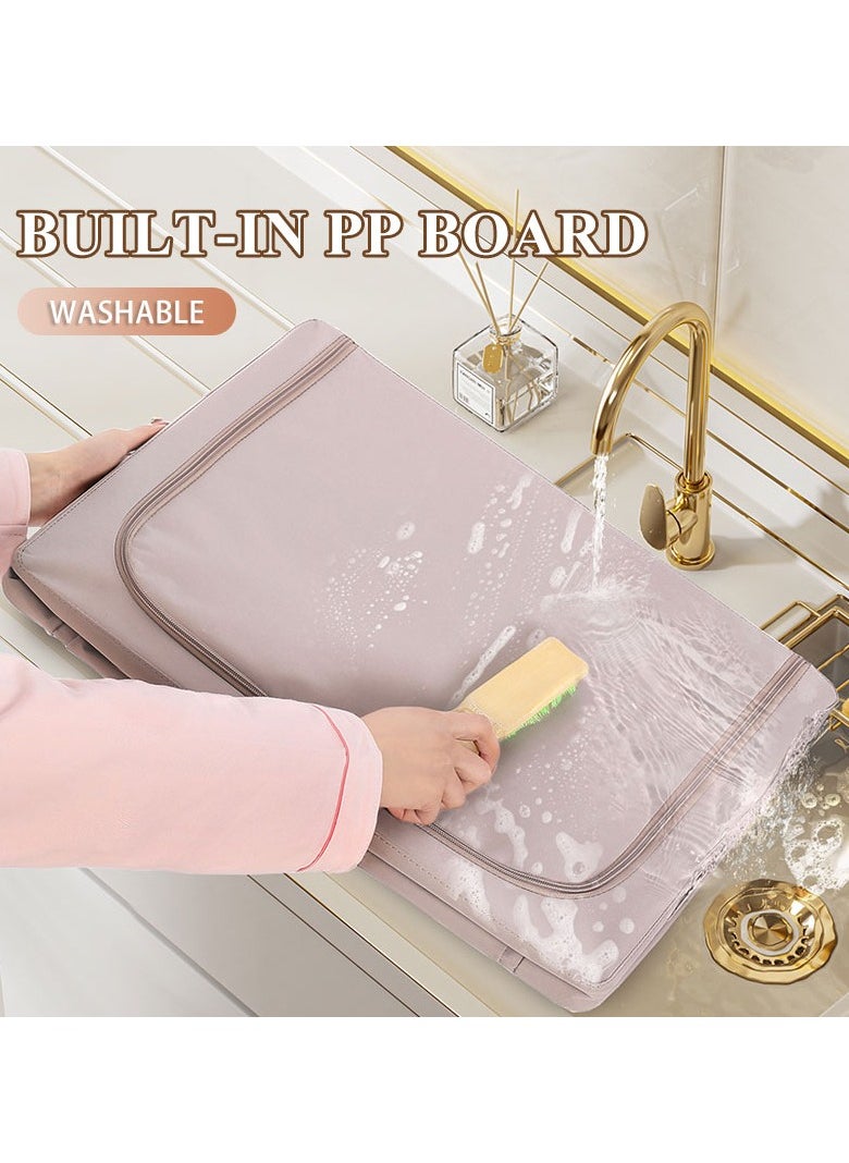 Light pink 66L Foldable Storage Box with Clear Windows - Polyester Fabric, Steel Frame Support, and Dual Zippers - Durable, Space-Saving Design with Handles for Easy Carrying