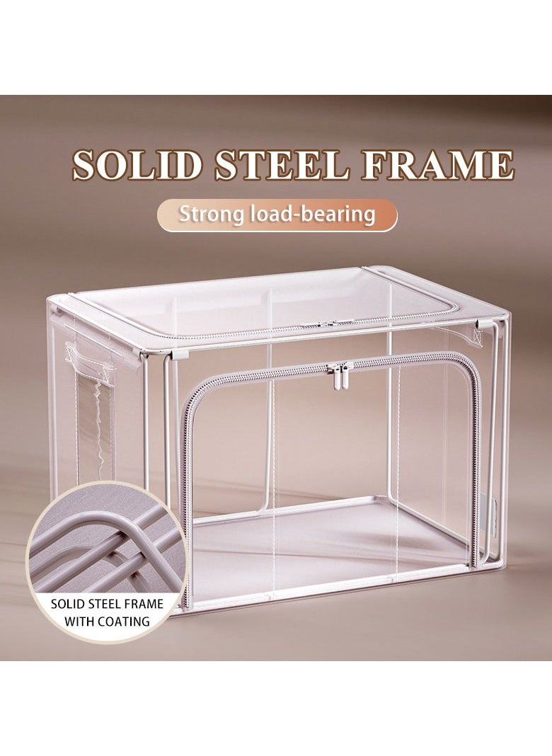 Light pink 66L Foldable Storage Box with Clear Windows - Polyester Fabric, Steel Frame Support, and Dual Zippers - Durable, Space-Saving Design with Handles for Easy Carrying
