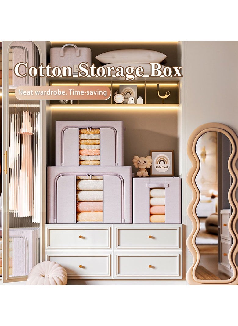 Light pink 66L Foldable Storage Box with Clear Windows - Polyester Fabric, Steel Frame Support, and Dual Zippers - Durable, Space-Saving Design with Handles for Easy Carrying