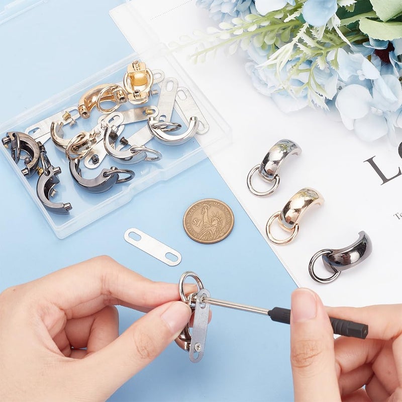 klarako 3 Colors Metal Purse Suspension Clasps,12 Sets D-ring Chain Link Clip Buckles Webbing Bag Chain Connector Link Clips with Screws for DIY Leather Craft Handbag Belts Making - Image 3