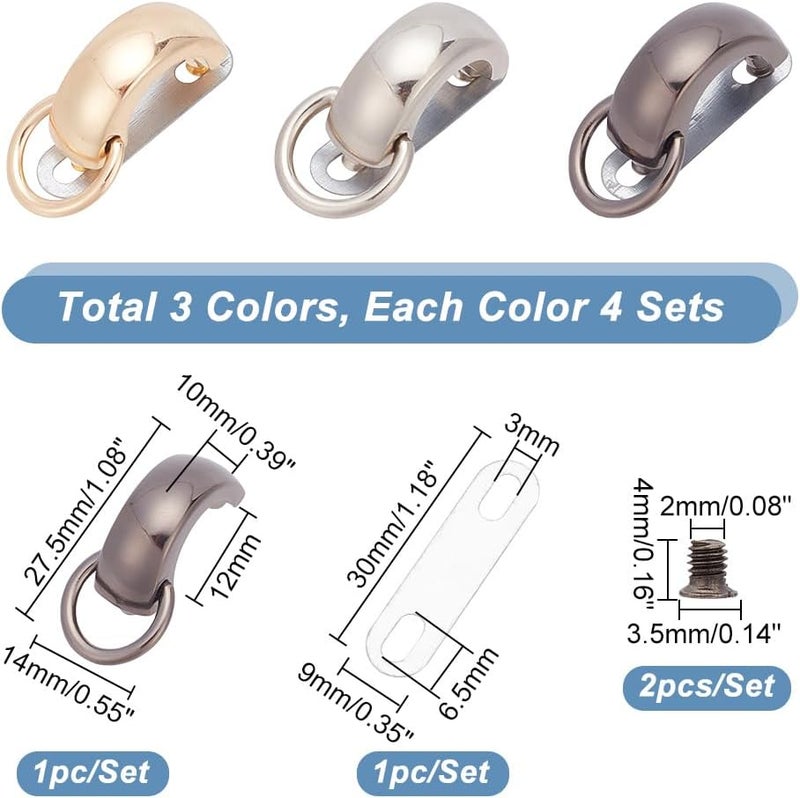 klarako 3 Colors Metal Purse Suspension Clasps,12 Sets D-ring Chain Link Clip Buckles Webbing Bag Chain Connector Link Clips with Screws for DIY Leather Craft Handbag Belts Making - Image 2